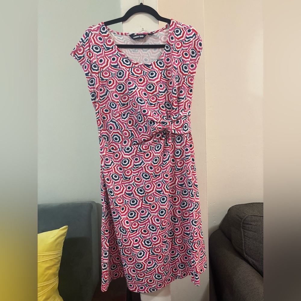 Lands' End Pink and Blue Geometric Midi Dress